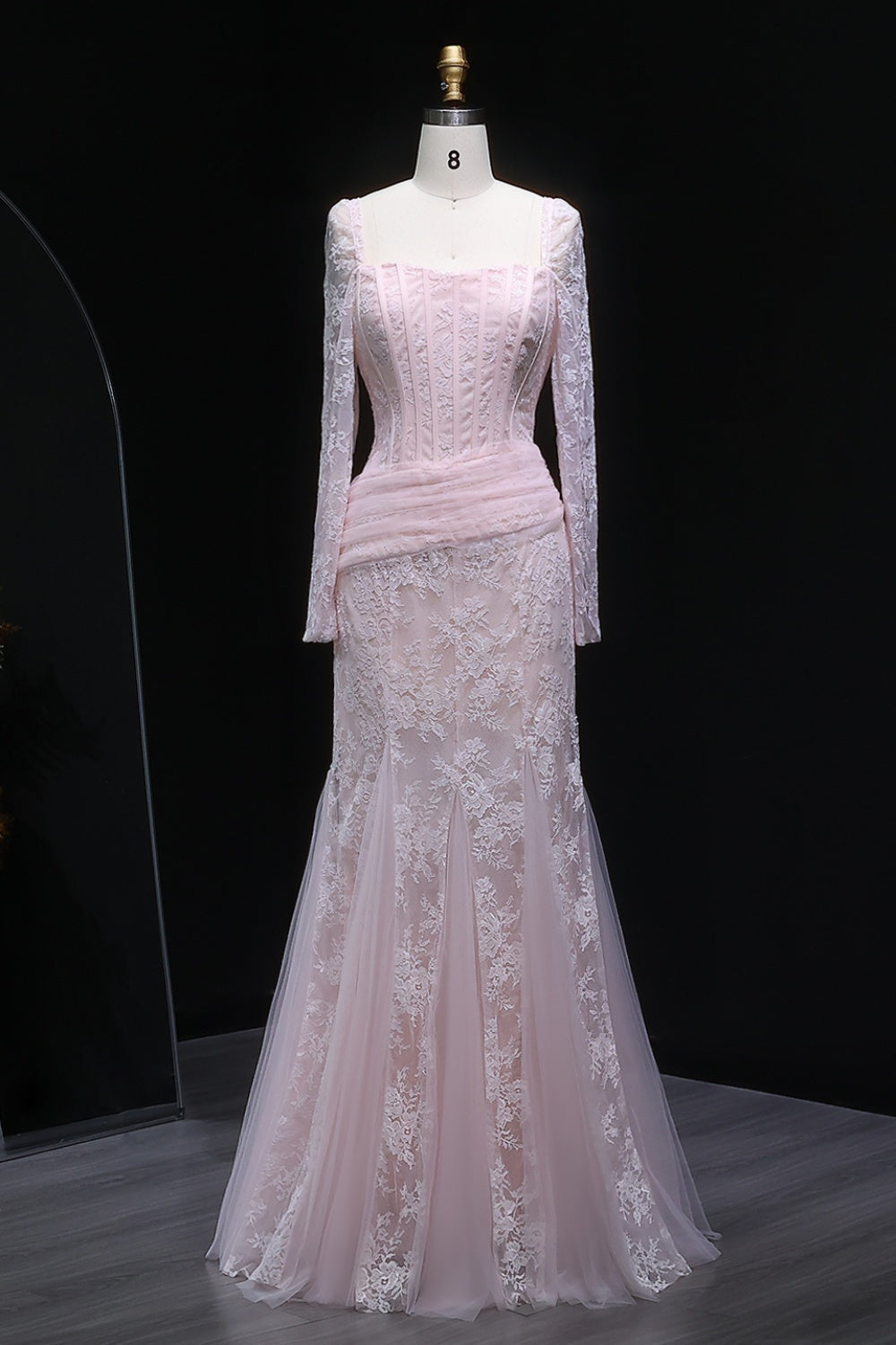 Elegant Lace Square Neck Mermaid Long Sleeves Evening Dress SF252 Sheer Fairy