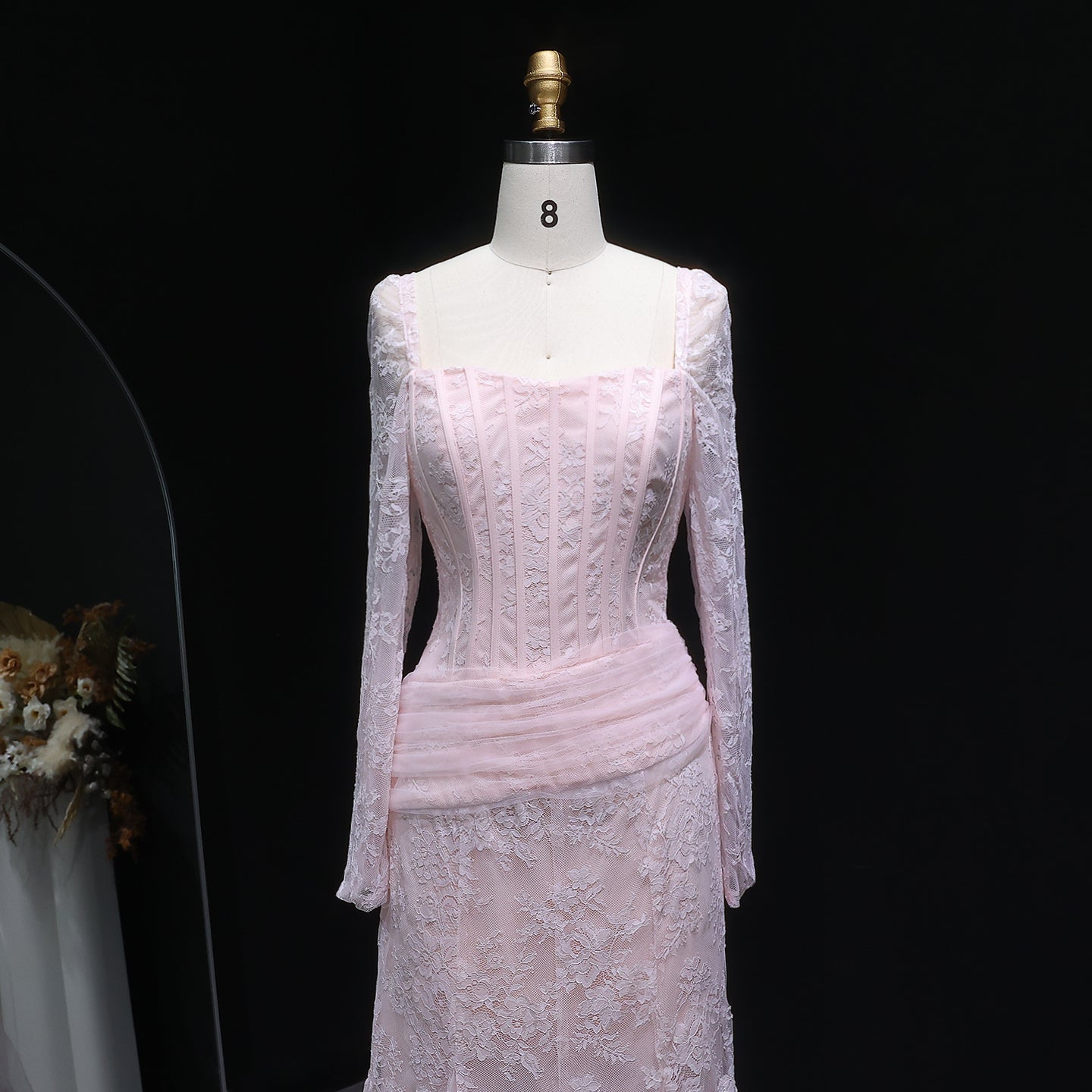 Elegant Lace Square Neck Mermaid Long Sleeves Evening Dress SF252