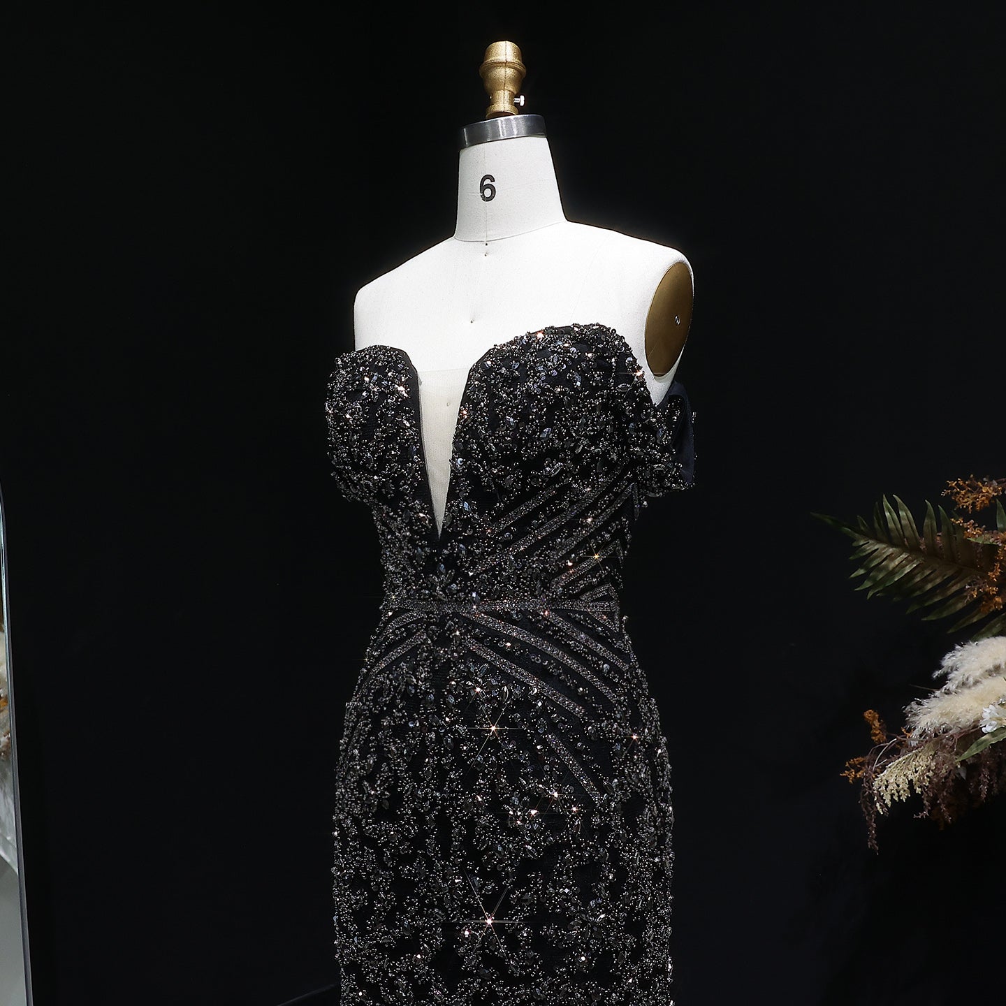 Off the Shoulder Gold Sequin Embellished Black Mini Party Homecoming Dress RM131 Sheer Fairy