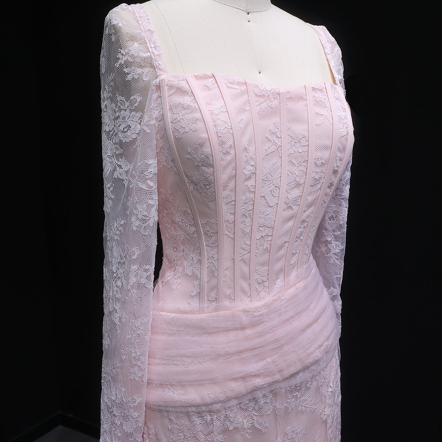 Elegant Lace Square Neck Mermaid Long Sleeves Evening Dress SF252