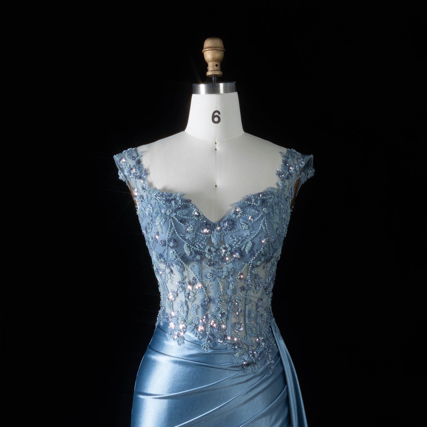 Blue Satin Mermaid Prom Dress sweetheart Luxury Beaded ruched hip  SH092 Sheer Fairy