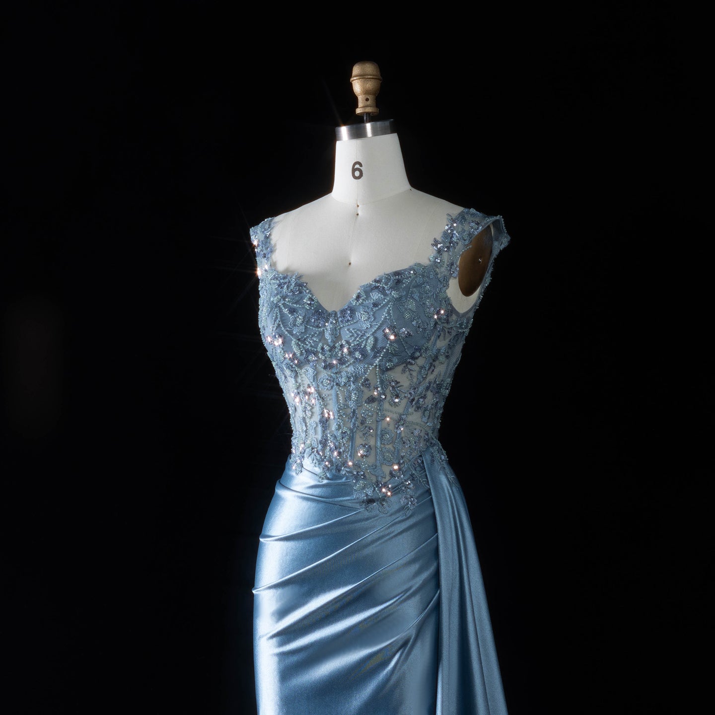 Blue Satin Mermaid Prom Dress sweetheart Luxury Beaded ruched hip  SH092 Sheer Fairy