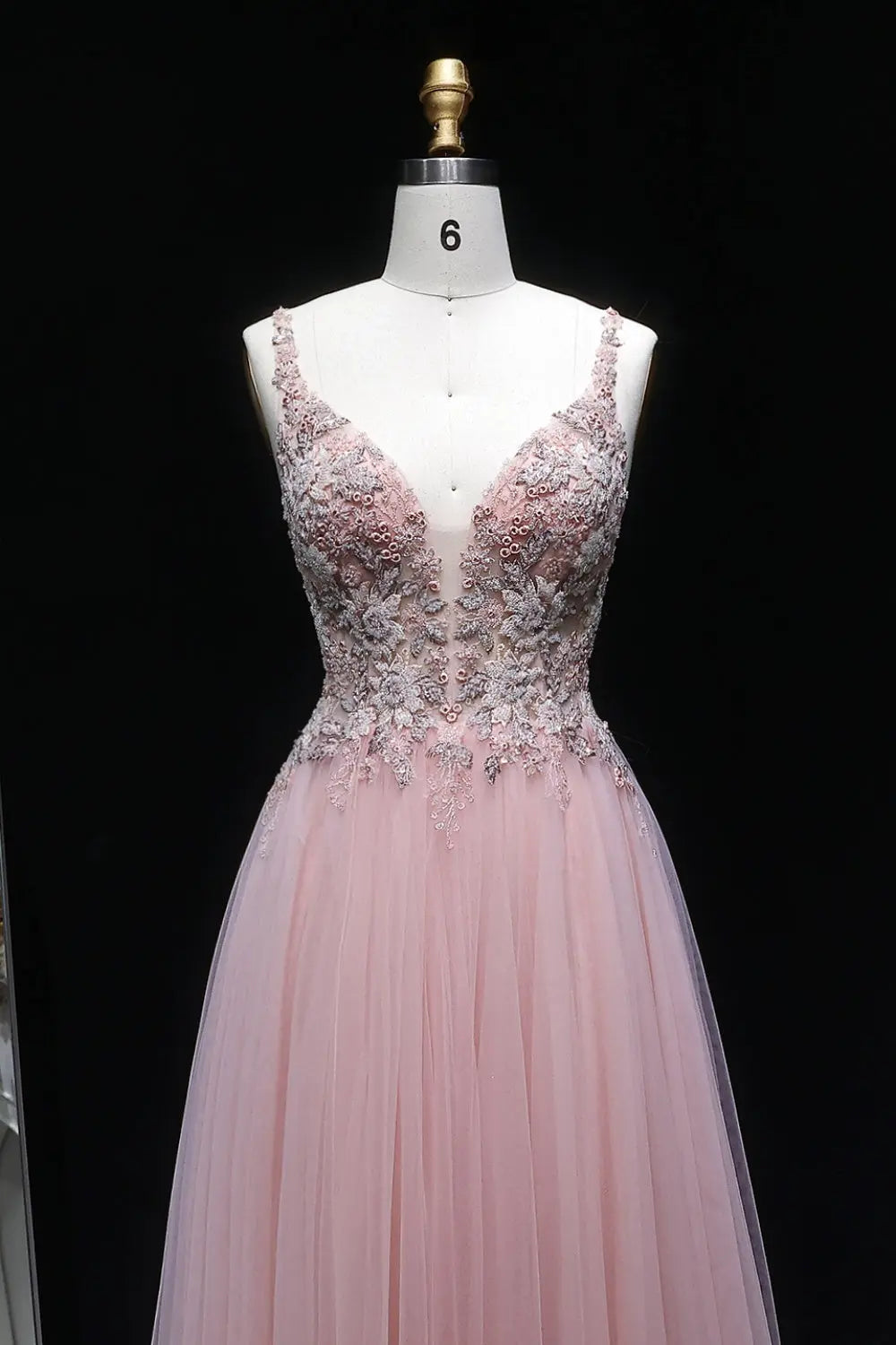 Blush Tulle V-Neck A-Line Prom Dress with 3D Lace SH139 Sheer Fairy