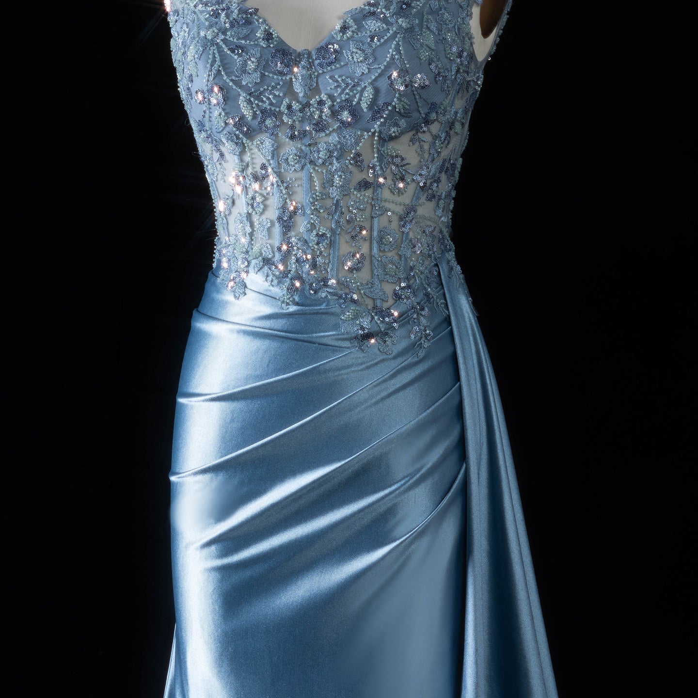 Blue Satin Mermaid Prom Dress sweetheart Luxury Beaded ruched hip  SH092 Sheer Fairy
