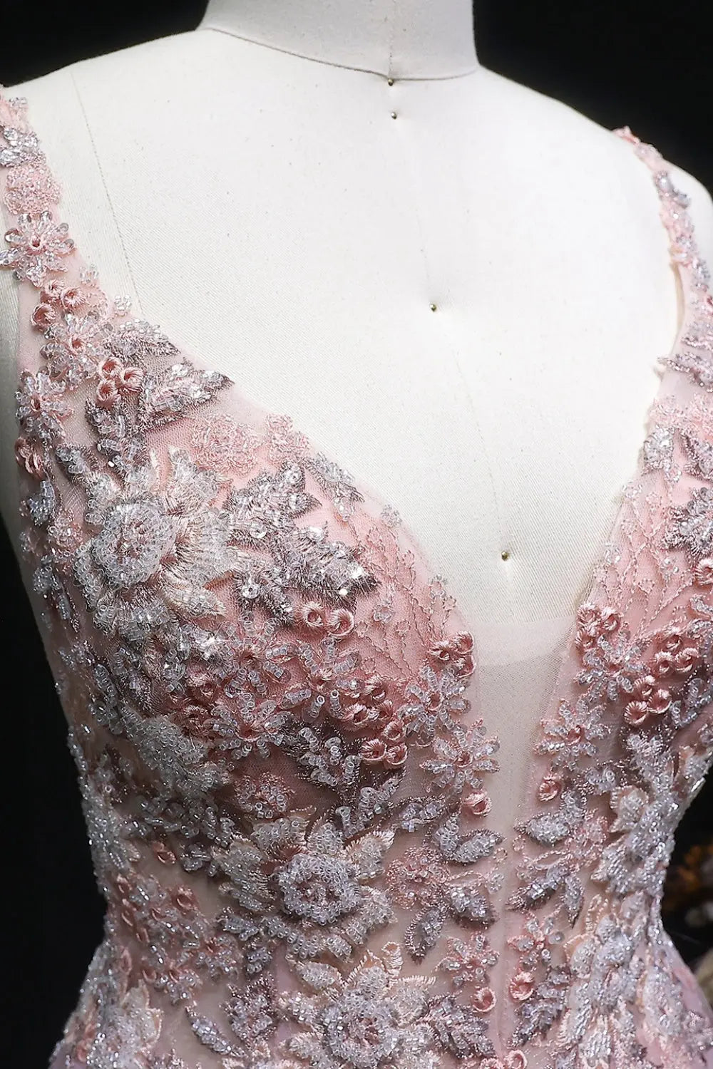Blush Tulle V-Neck A-Line Prom Dress with 3D Lace SH139 Sheer Fairy
