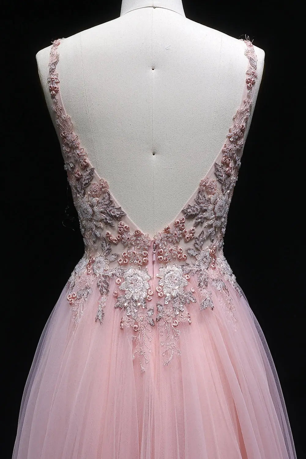 Blush Tulle V-Neck A-Line Prom Dress with 3D Lace SH139 Sheer Fairy