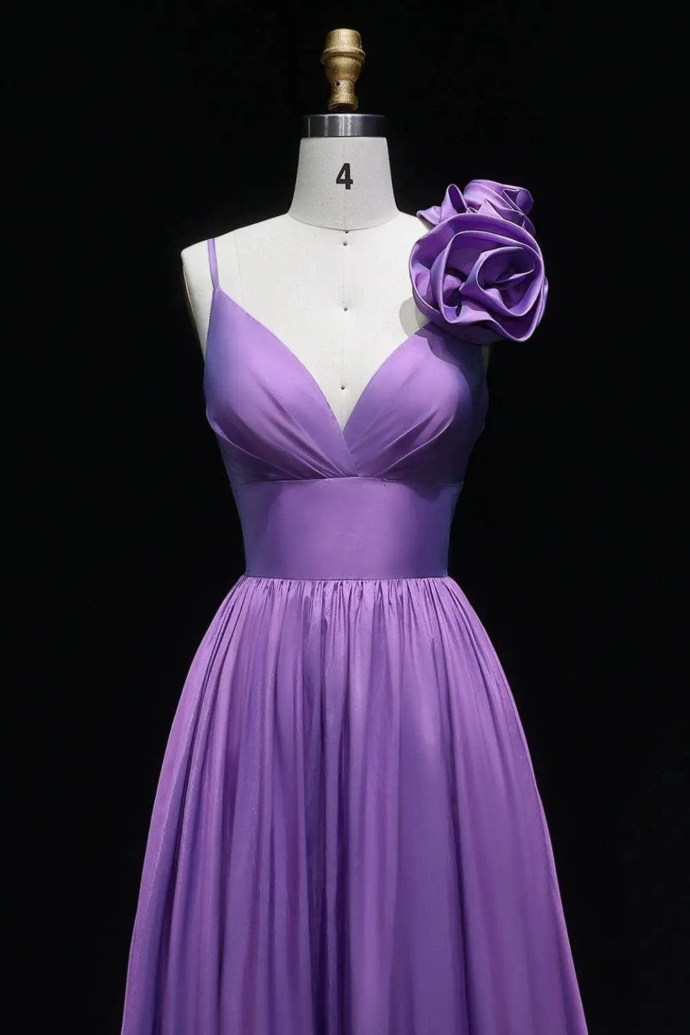 Lavender Satin A-Line V-Neck Prom Dress with 3D Rose SH135 Sheer Fairy