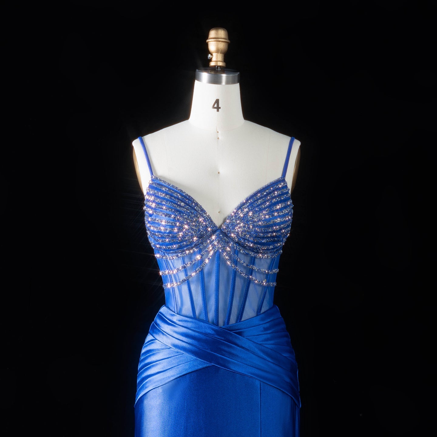 Royal Blue Satin Mermaid Evening Sheer Mesh Corset with high slit mermaid gown SH095 Sheer Fairy