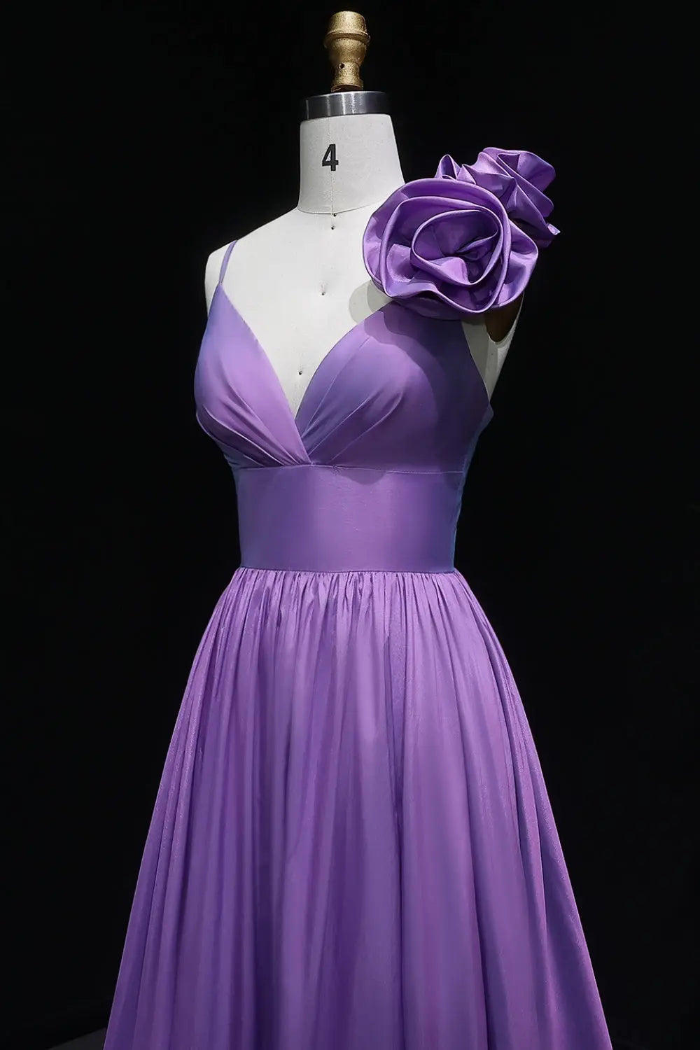 Lavender Satin A-Line V-Neck Prom Dress with 3D Rose SH135 Sheer Fairy