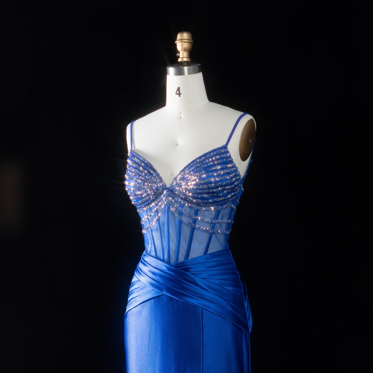 Royal Blue Satin Mermaid Evening Sheer Mesh Corset with high slit mermaid gown SH095 Sheer Fairy