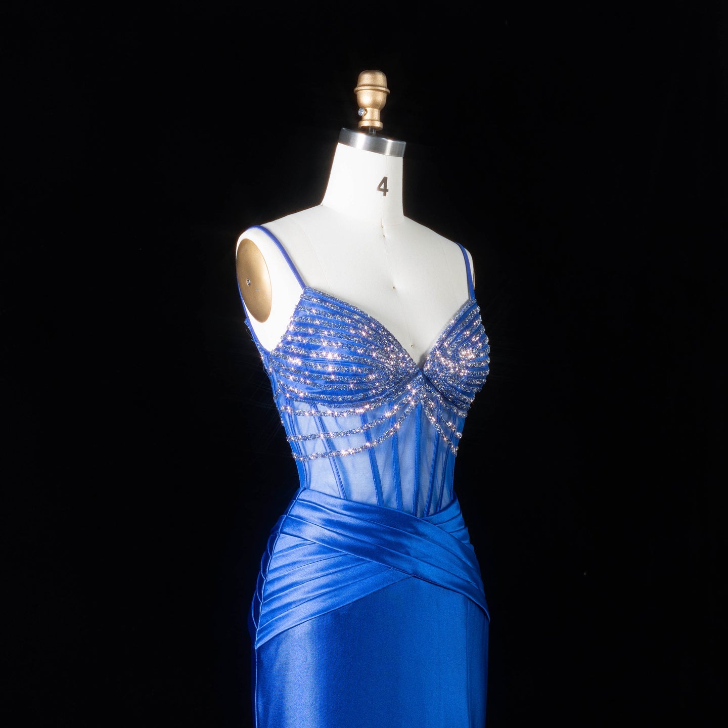 Royal Blue Satin Mermaid Evening Sheer Mesh Corset with high slit mermaid gown SH095 Sheer Fairy