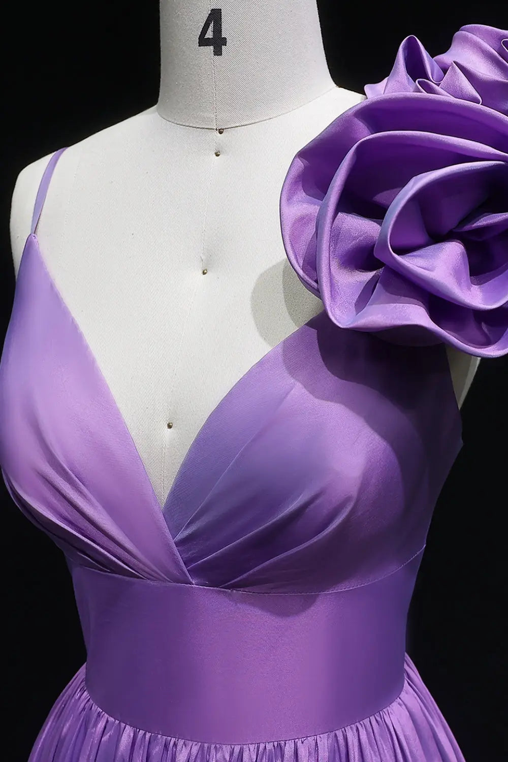 Lavender Satin A-Line V-Neck Prom Dress with 3D Rose SH135 Sheer Fairy