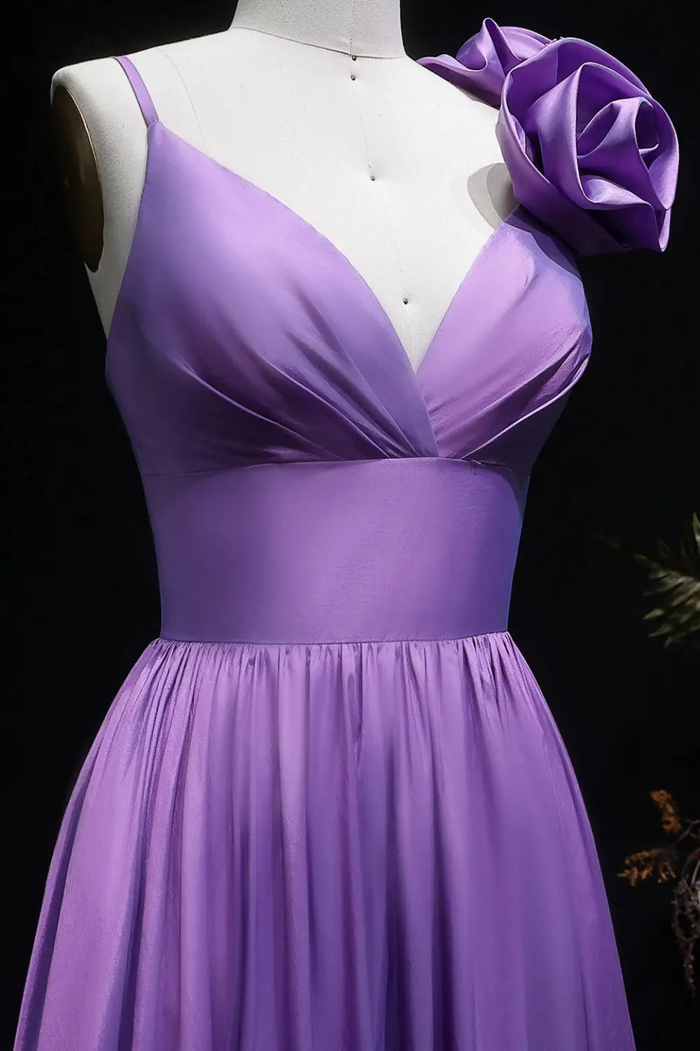 Lavender Satin A-Line V-Neck Prom Dress with 3D Rose SH135 Sheer Fairy