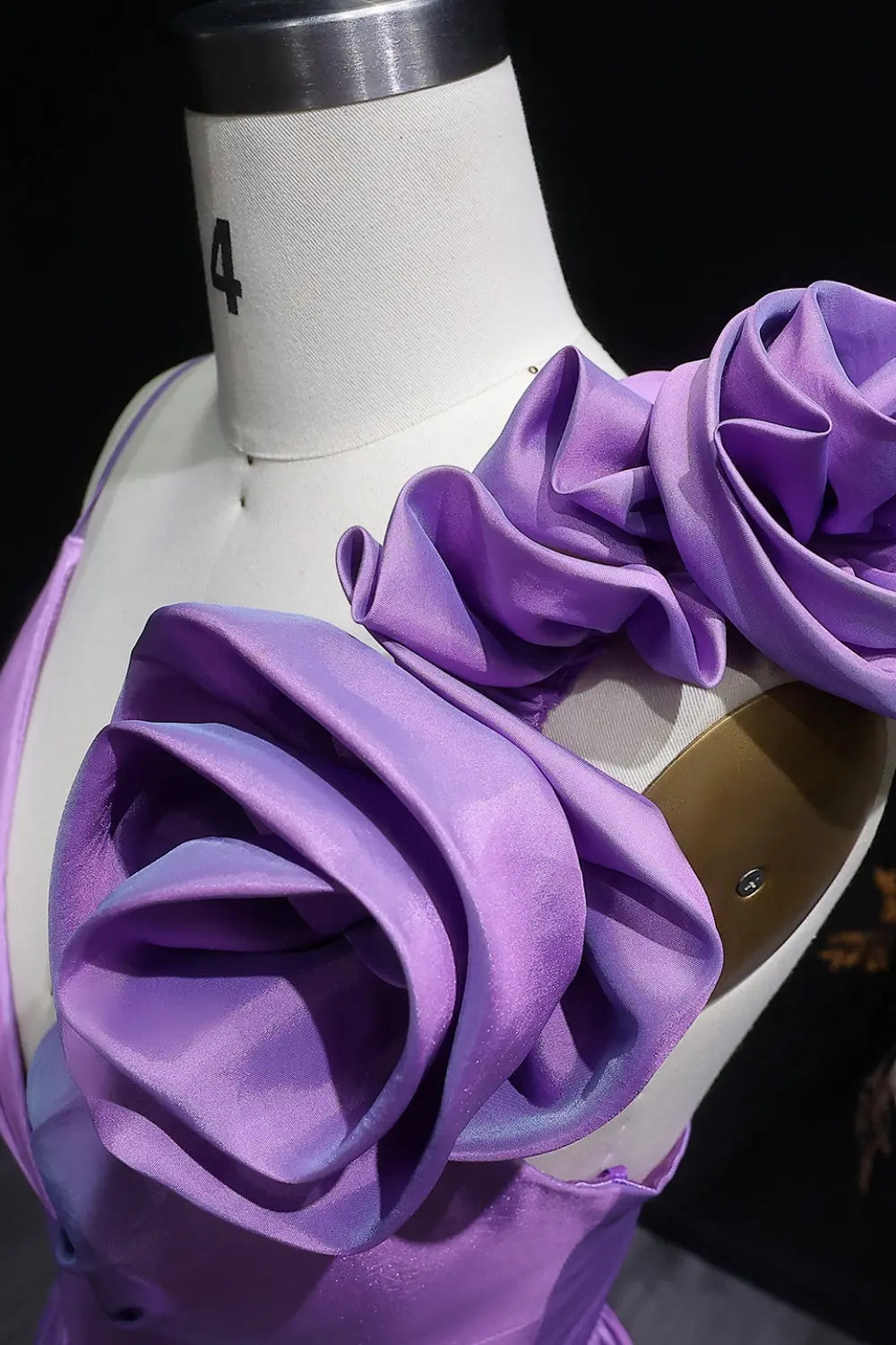 Lavender Satin A-Line V-Neck Prom Dress with 3D Rose SH135 Sheer Fairy