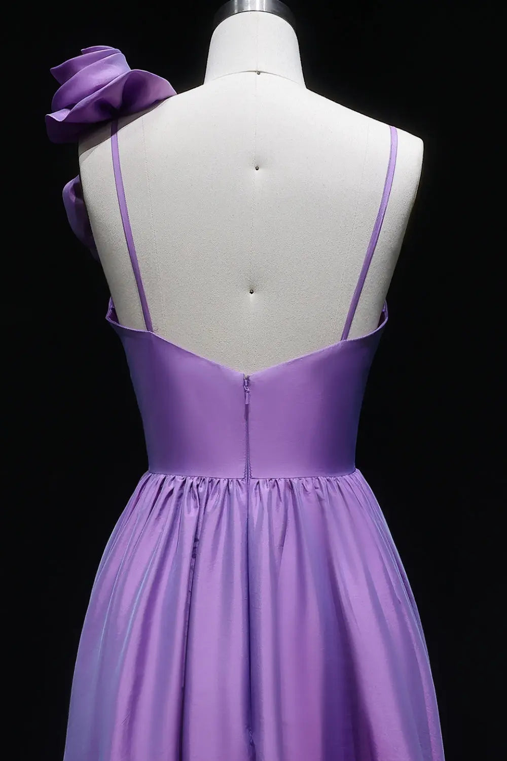 Lavender Satin A-Line V-Neck Prom Dress with 3D Rose SH135 Sheer Fairy