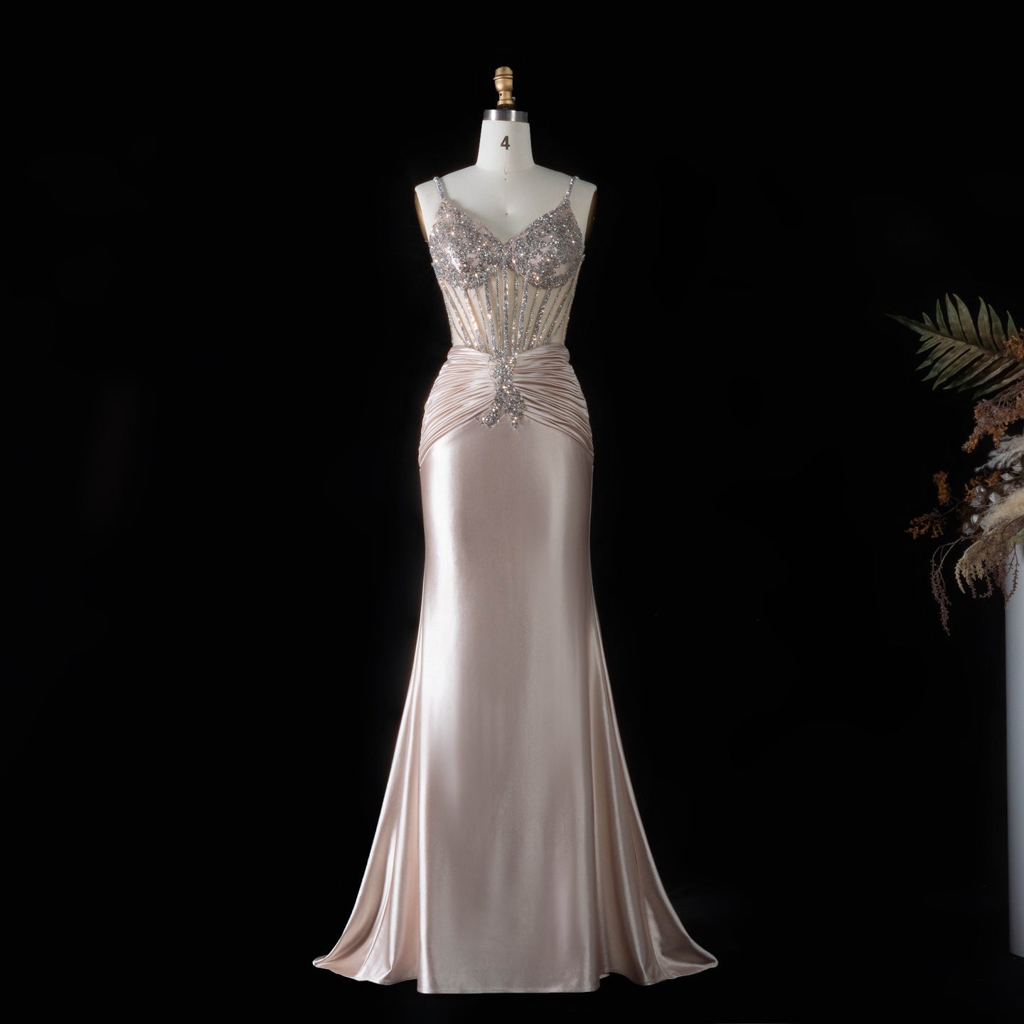 Sleeveless Sexy Mermaid Sheer Lace Champagne evening dress with  Beaded SH093（副本） Sheer Fairy