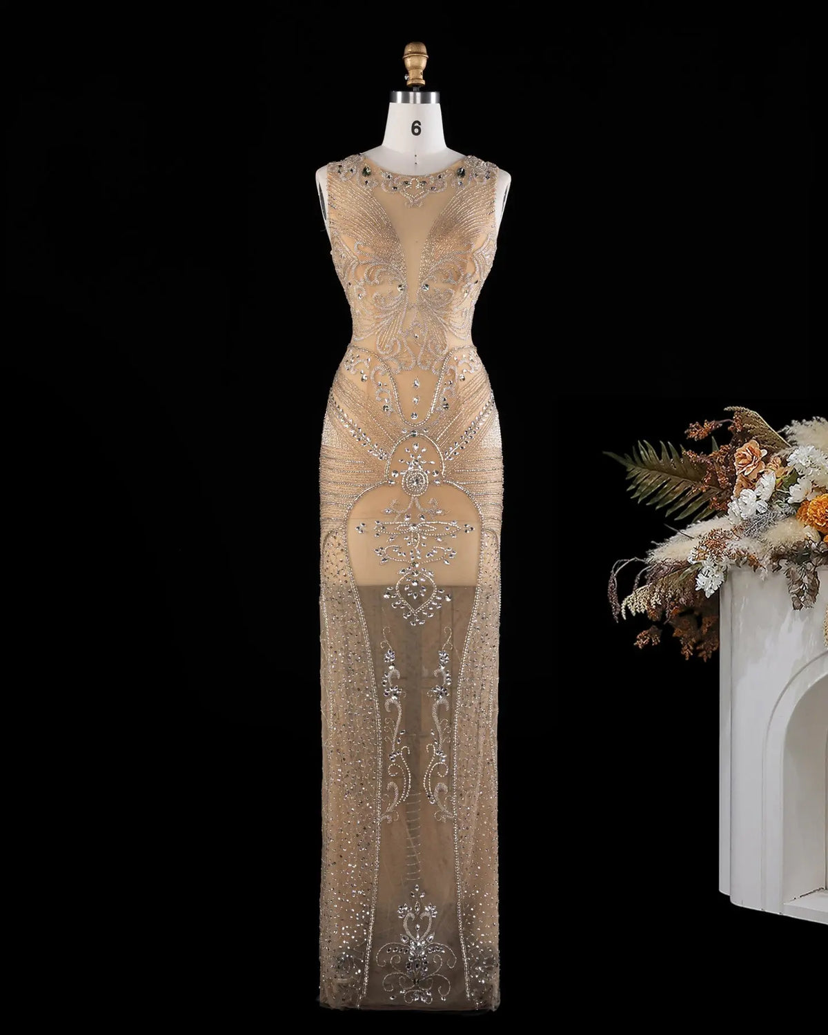 Nude Crystal Embellished Evening Gown SH026 Sheer Fairy