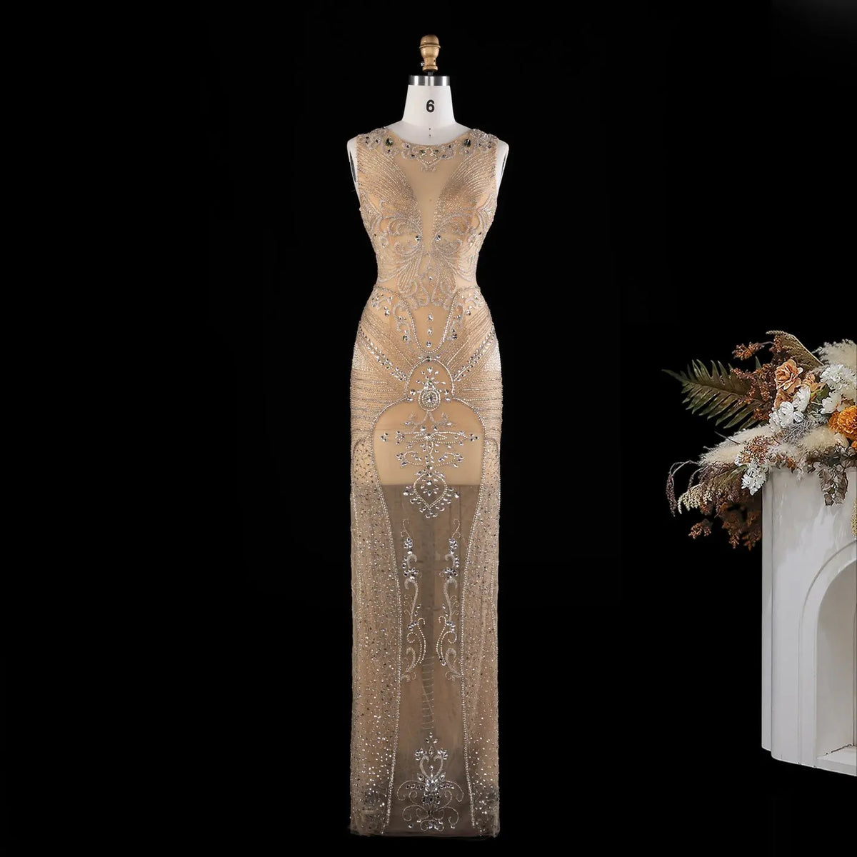 Nude Crystal Embellished Evening Gown SH026 Sheer Fairy