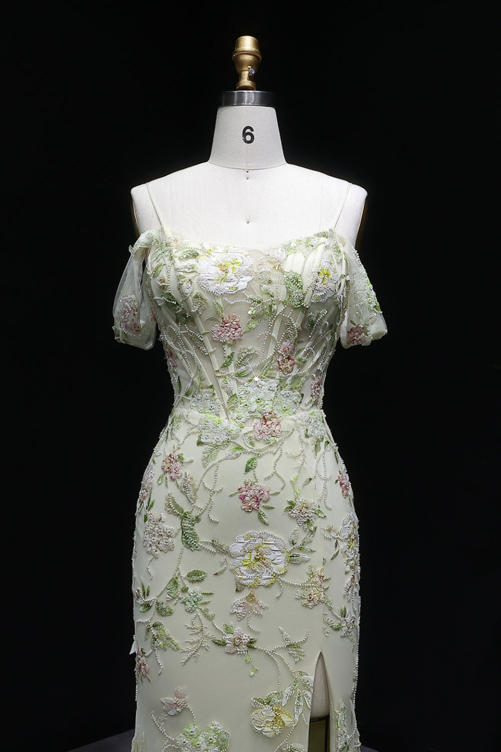 Pastel Cream Sheath Prom Dress with 3D Lace Floral SH140 Sheer Fairy