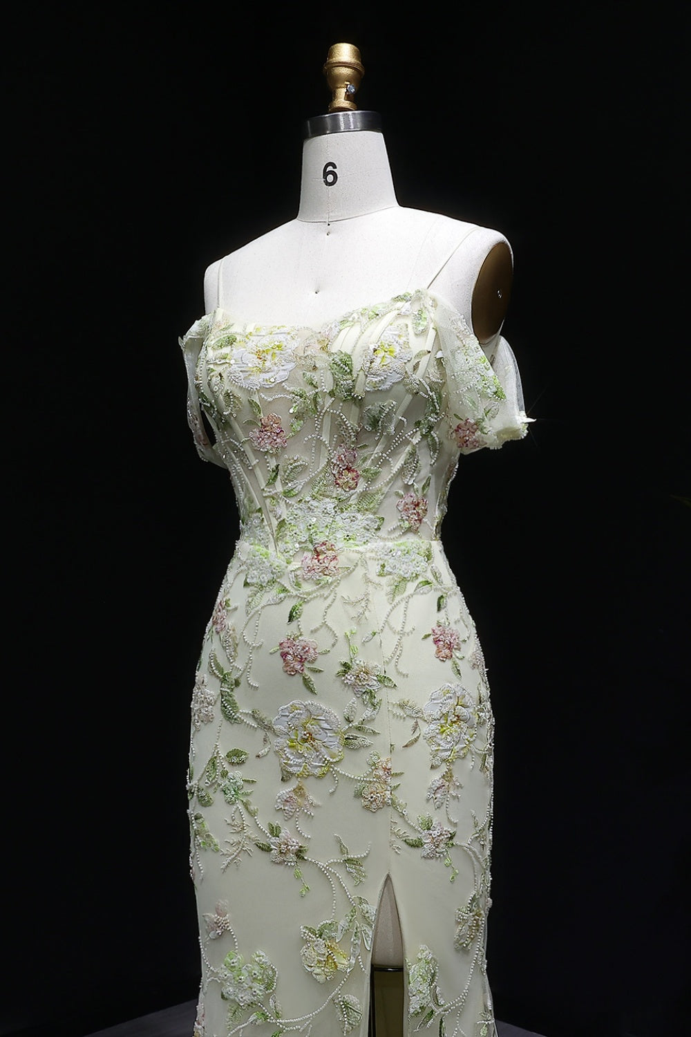 Pastel Cream Sheath Prom Dress with 3D Lace Floral SH140 Sheer Fairy