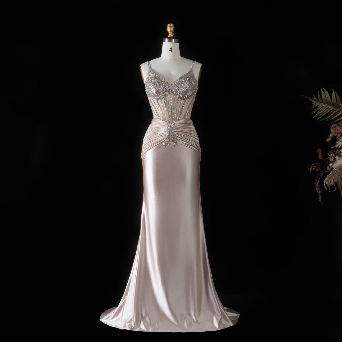 Sleeveless Sexy Mermaid Sheer Lace Champagne evening dress with  Beaded SH093（副本） Sheer Fairy