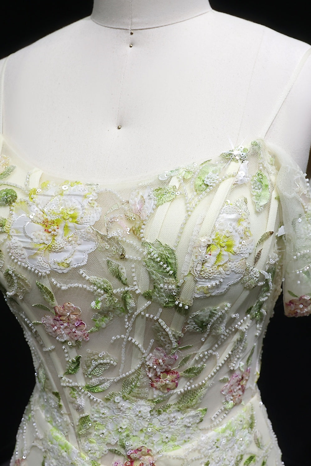 Pastel Cream Sheath Prom Dress with 3D Lace Floral SH140 Sheer Fairy