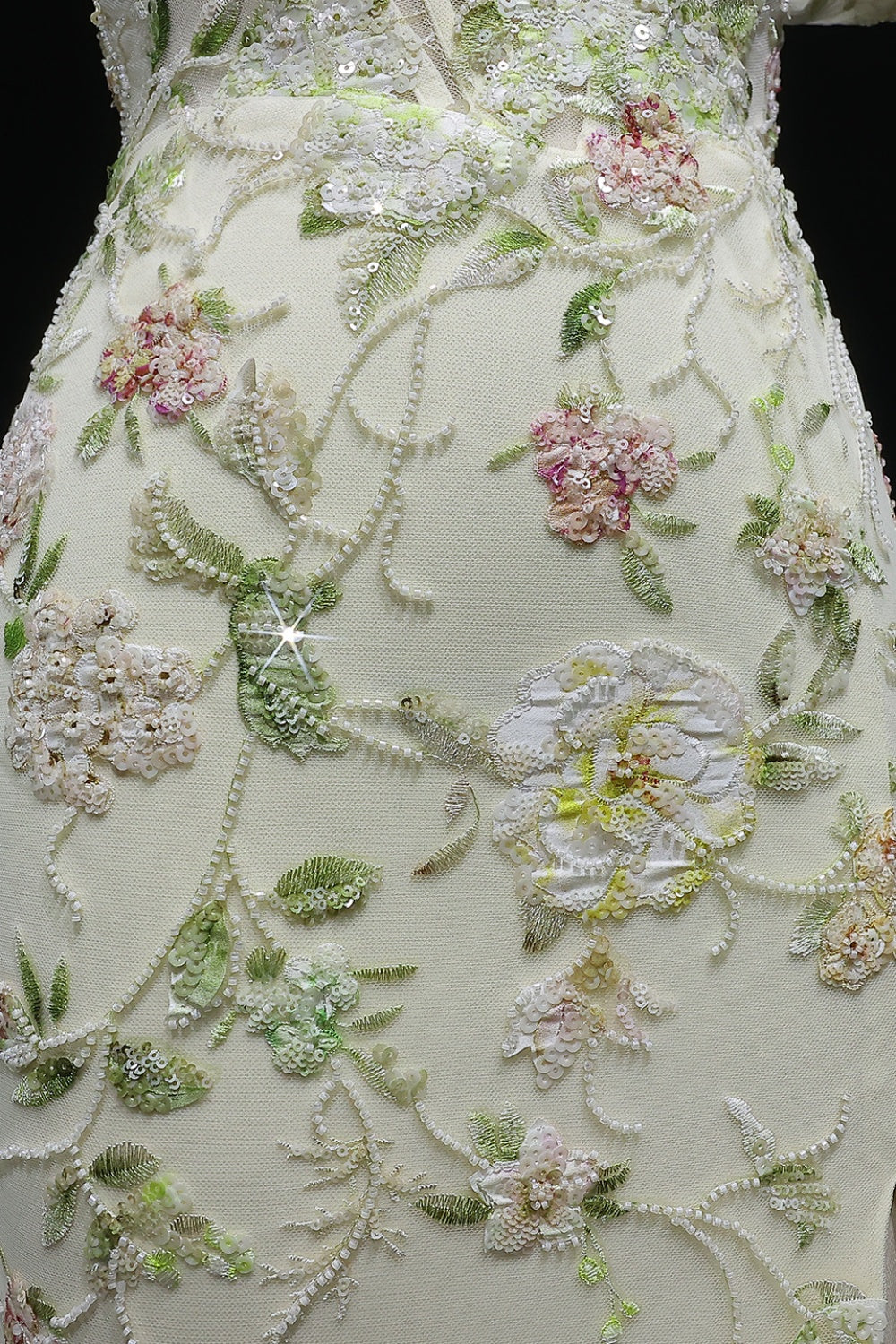 Pastel Cream Sheath Prom Dress with 3D Lace Floral SH140 Sheer Fairy