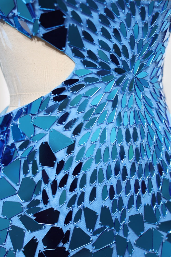 Iridescent Blue Sequin One-Shoulder Homecoming Dress RM119 Sheer Fairy
