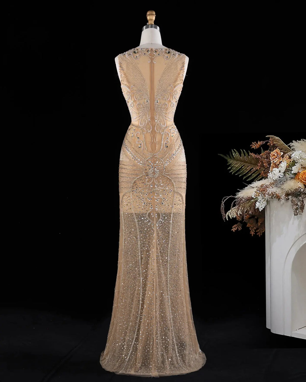 Nude Crystal Embellished Evening Gown SH026 Sheer Fairy
