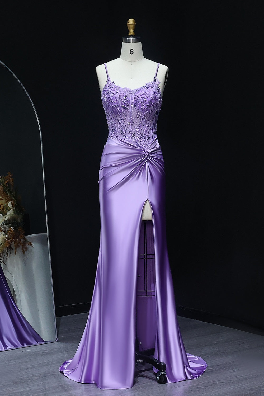 Royal Blue Satin Spaghetti Straps Sheath Prom Dress with Lace Bodice SH512 Sheer Fairy