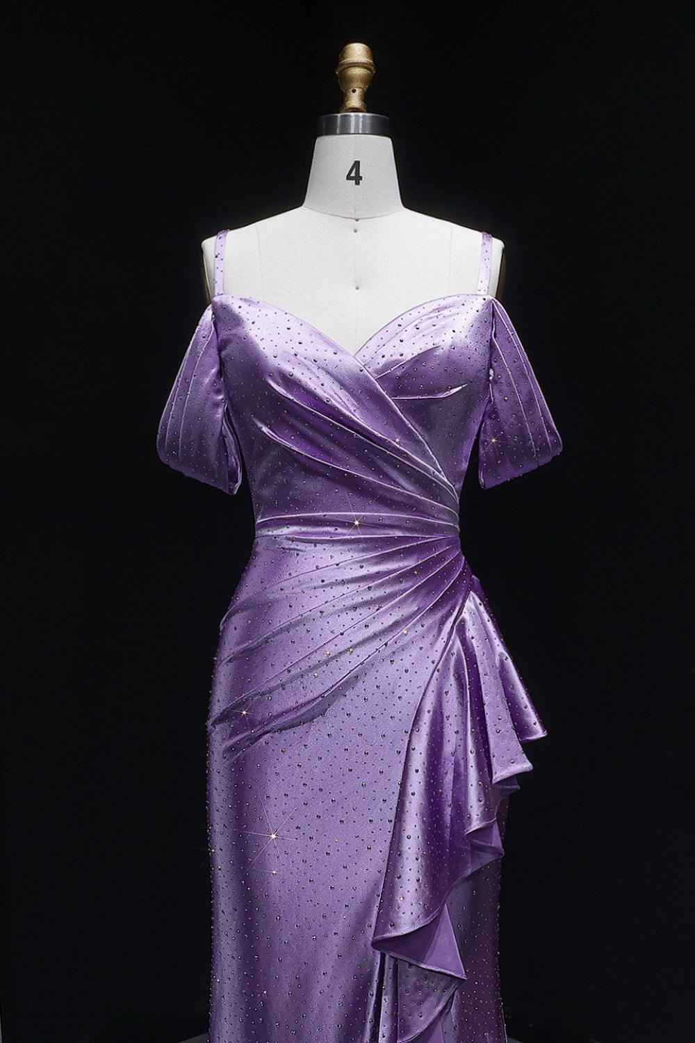 Lavender Metallic Satin Ruffled Mermaid Lilac Prom Dress SH142 Sheer Fairy