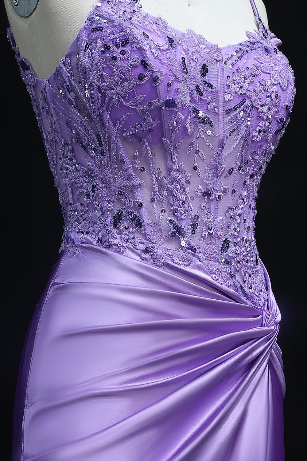 Royal Blue Satin Spaghetti Straps Sheath Prom Dress with Lace Bodice SH512 Sheer Fairy