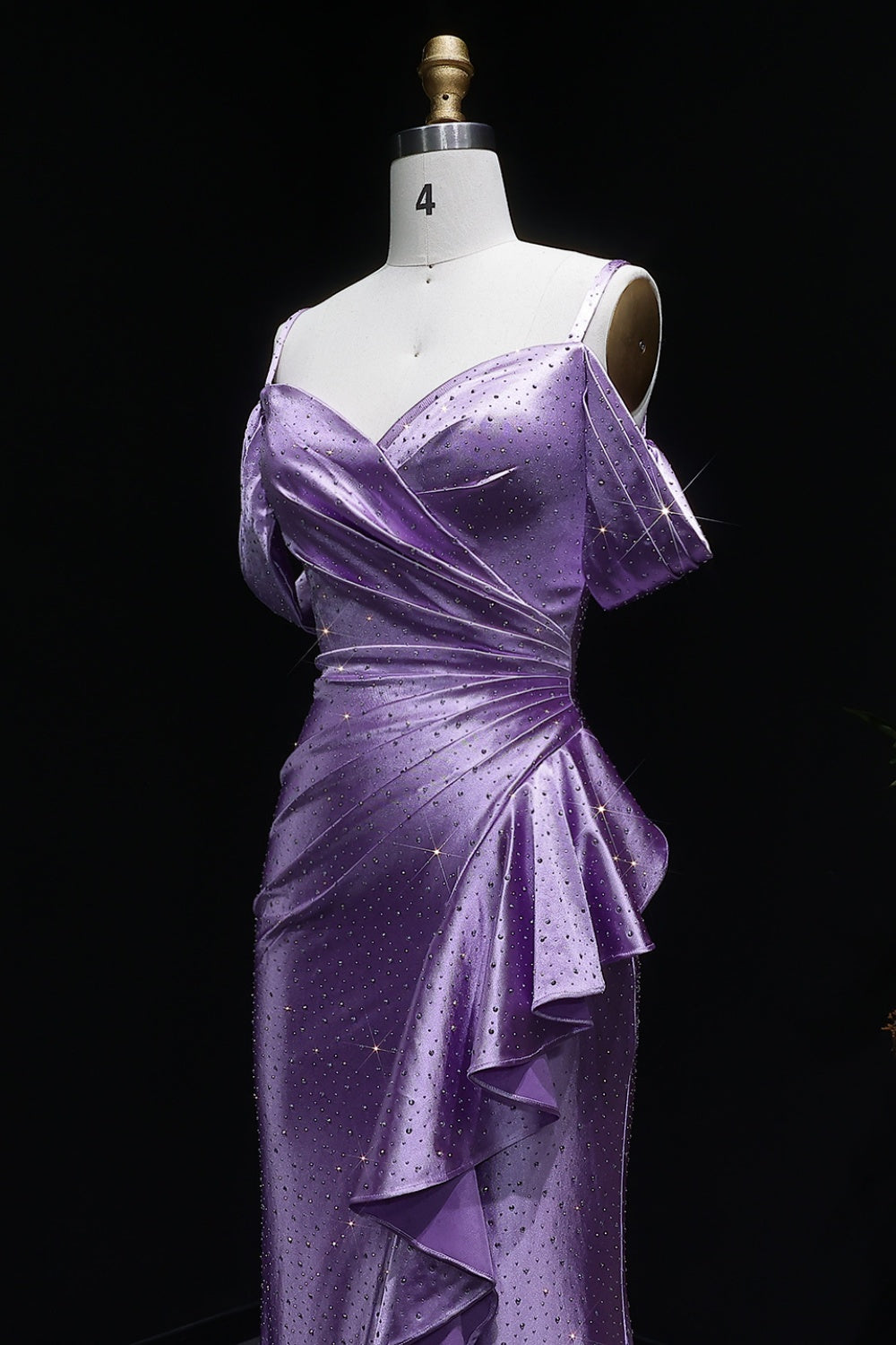 Lavender Metallic Satin Ruffled Mermaid Lilac Prom Dress SH142 Sheer Fairy