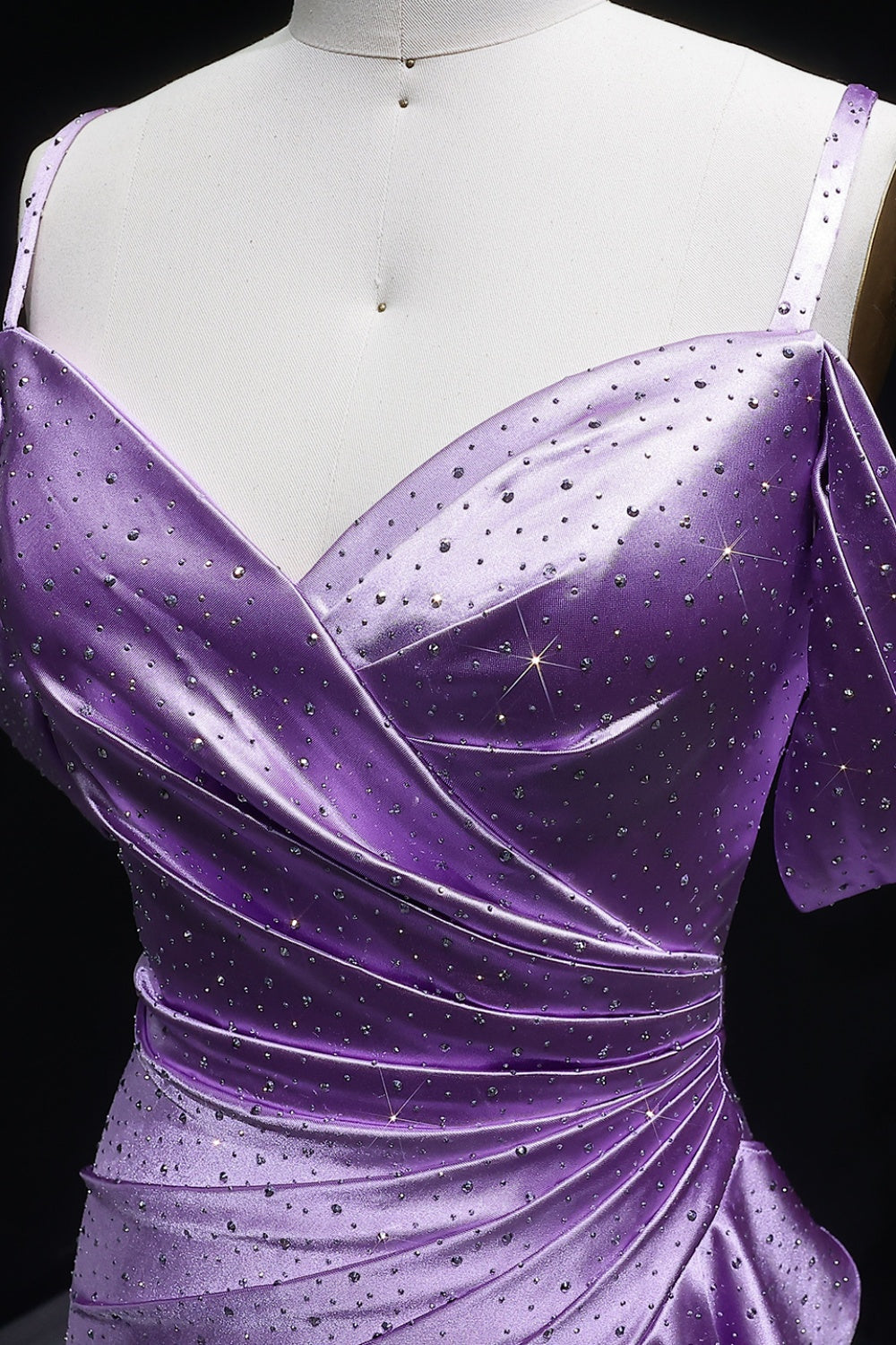 Lavender Metallic Satin Ruffled Mermaid Lilac Prom Dress SH142 Sheer Fairy