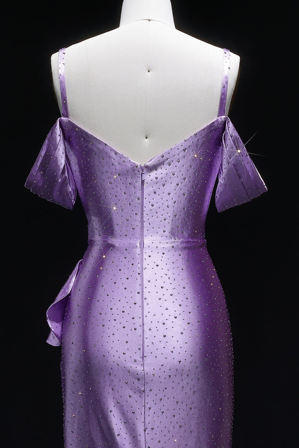 Lavender Metallic Satin Ruffled Mermaid Lilac Prom Dress SH142 Sheer Fairy