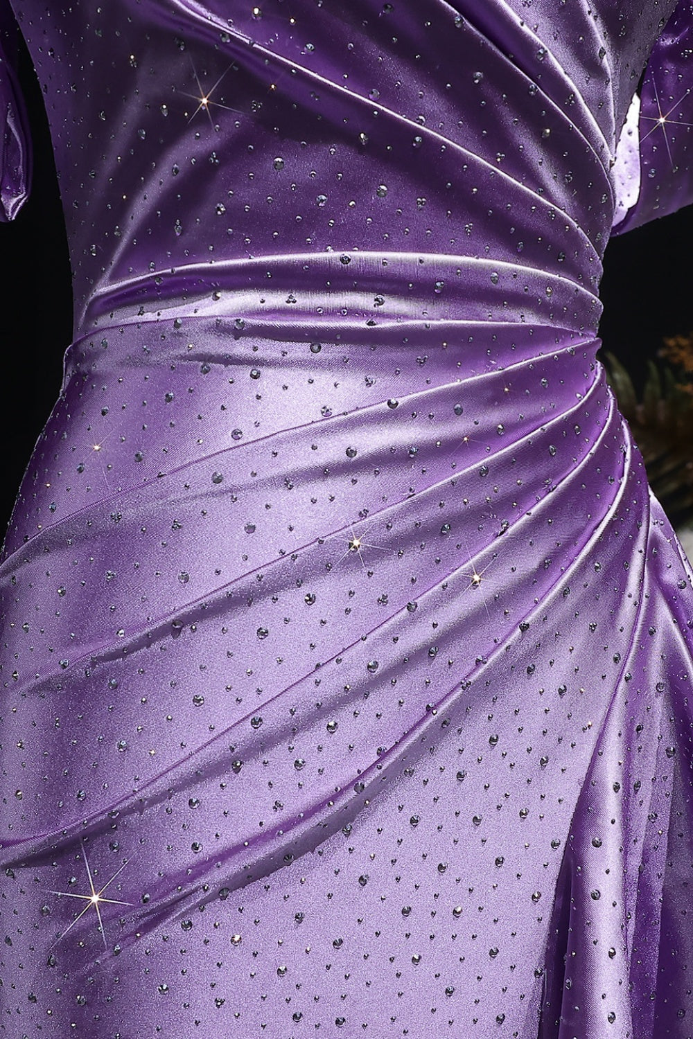 Lavender Metallic Satin Ruffled Mermaid Lilac Prom Dress SH142 Sheer Fairy