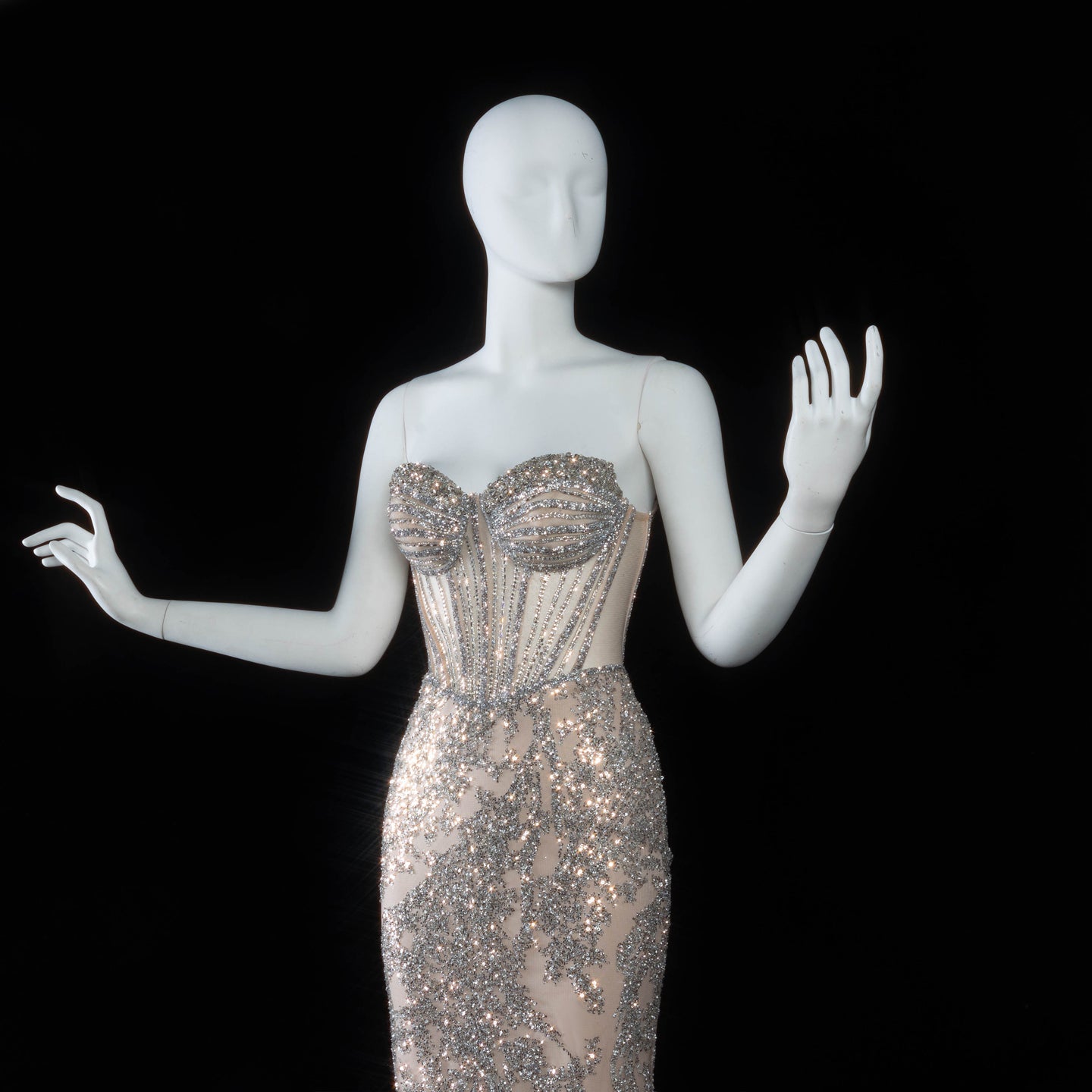 Champagne Satin Mermaid Evening Sheer Mesh Corset with strapless sweetheart corset SH097 Sheer Fairy