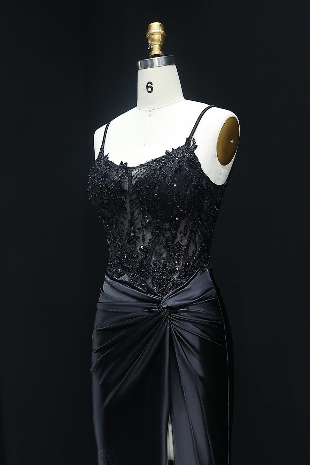 Royal Blue Satin Spaghetti Straps Sheath Prom Dress with Lace Bodice SH512 Sheer Fairy