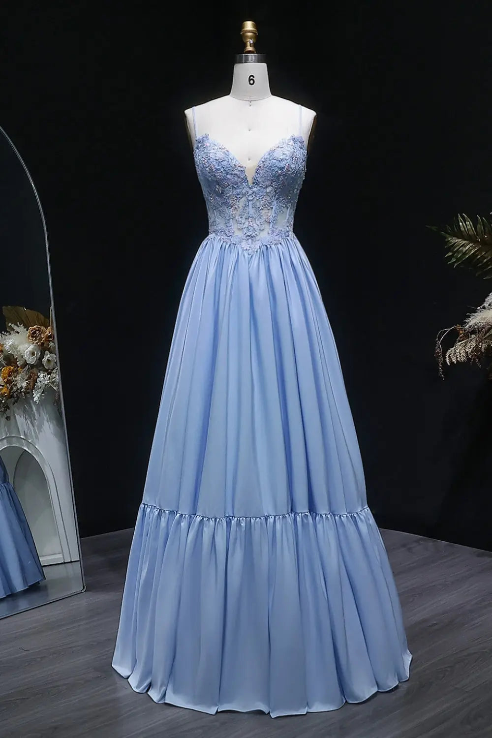 Light Blue Sweetheart Beaded Ball Gown Prom Dress SH103 Sheer Fairy