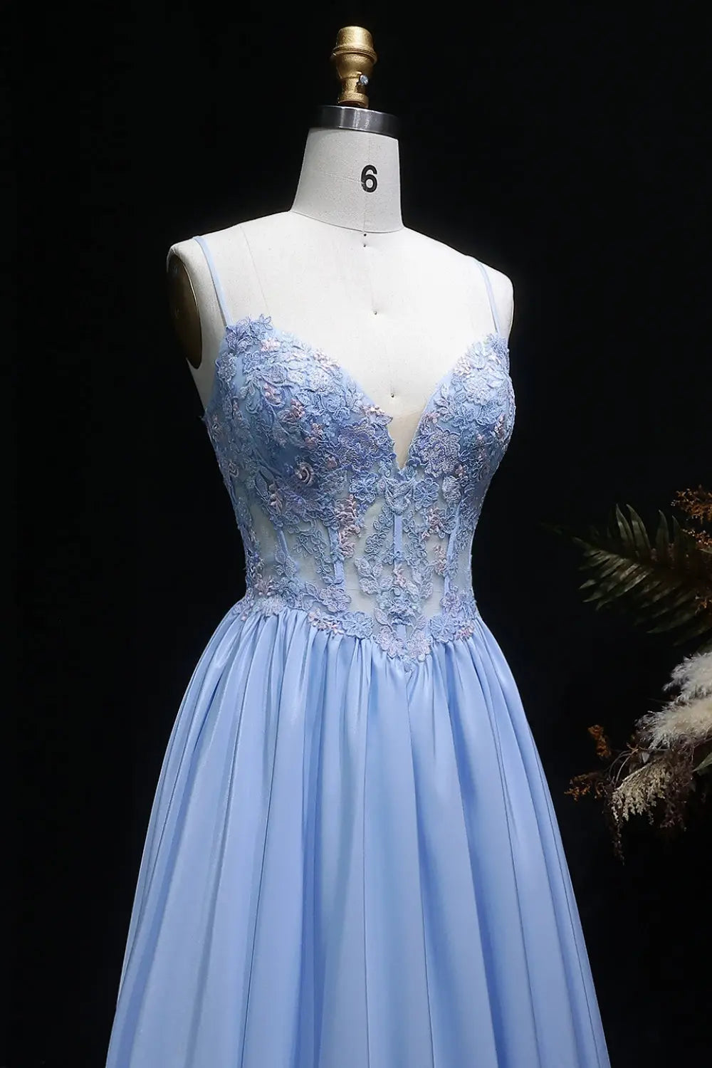 Light Blue Sweetheart Beaded Ball Gown Prom Dress SH103 Sheer Fairy