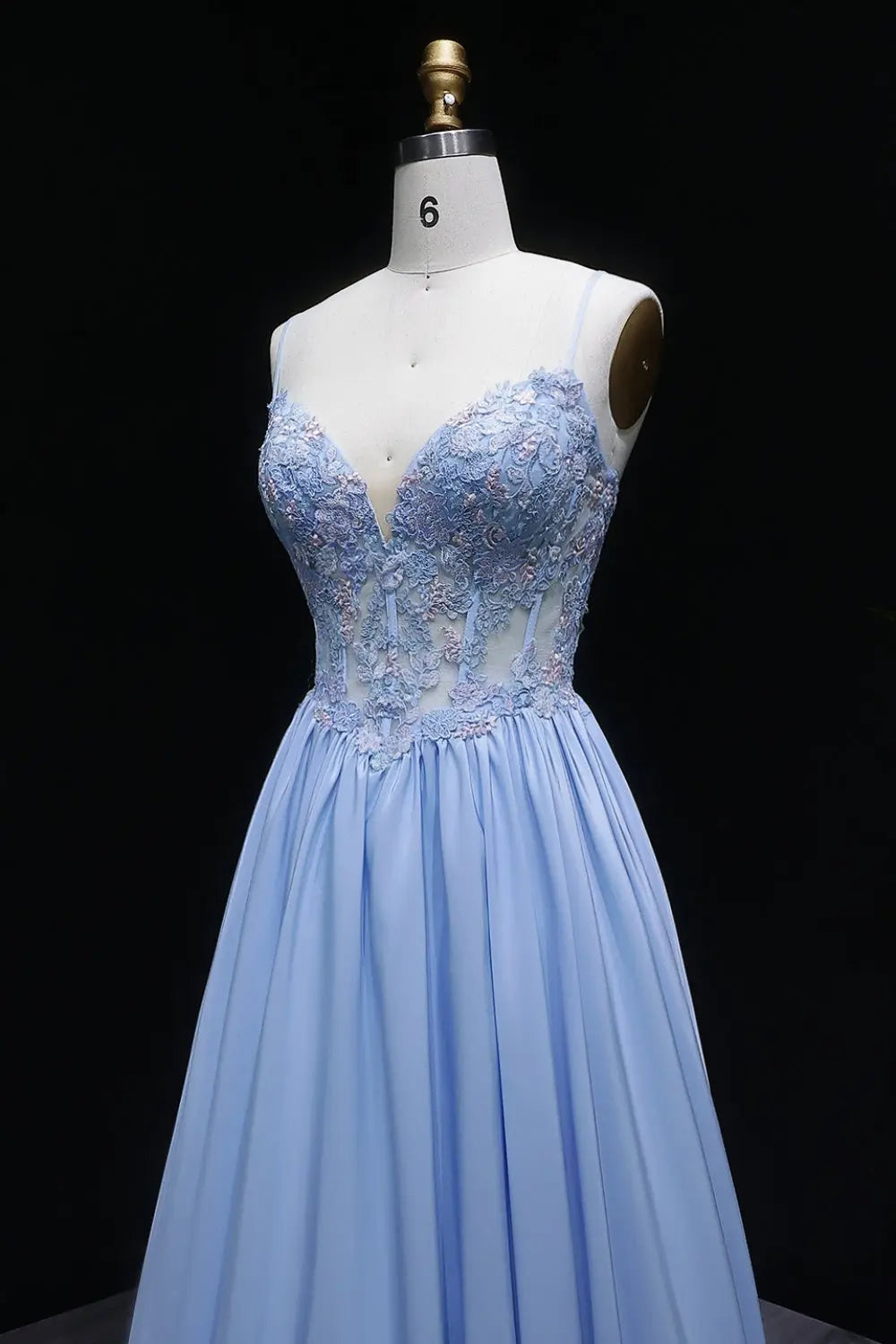 Light Blue Sweetheart Beaded Ball Gown Prom Dress SH103 Sheer Fairy