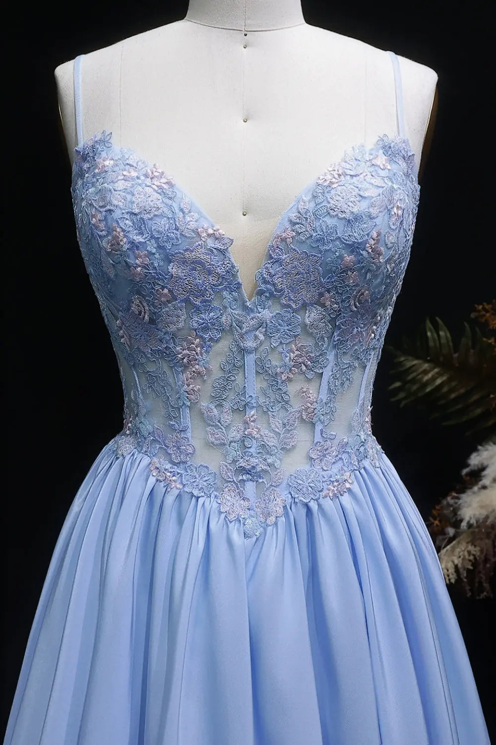 Light Blue Sweetheart Beaded Ball Gown Prom Dress SH103 Sheer Fairy