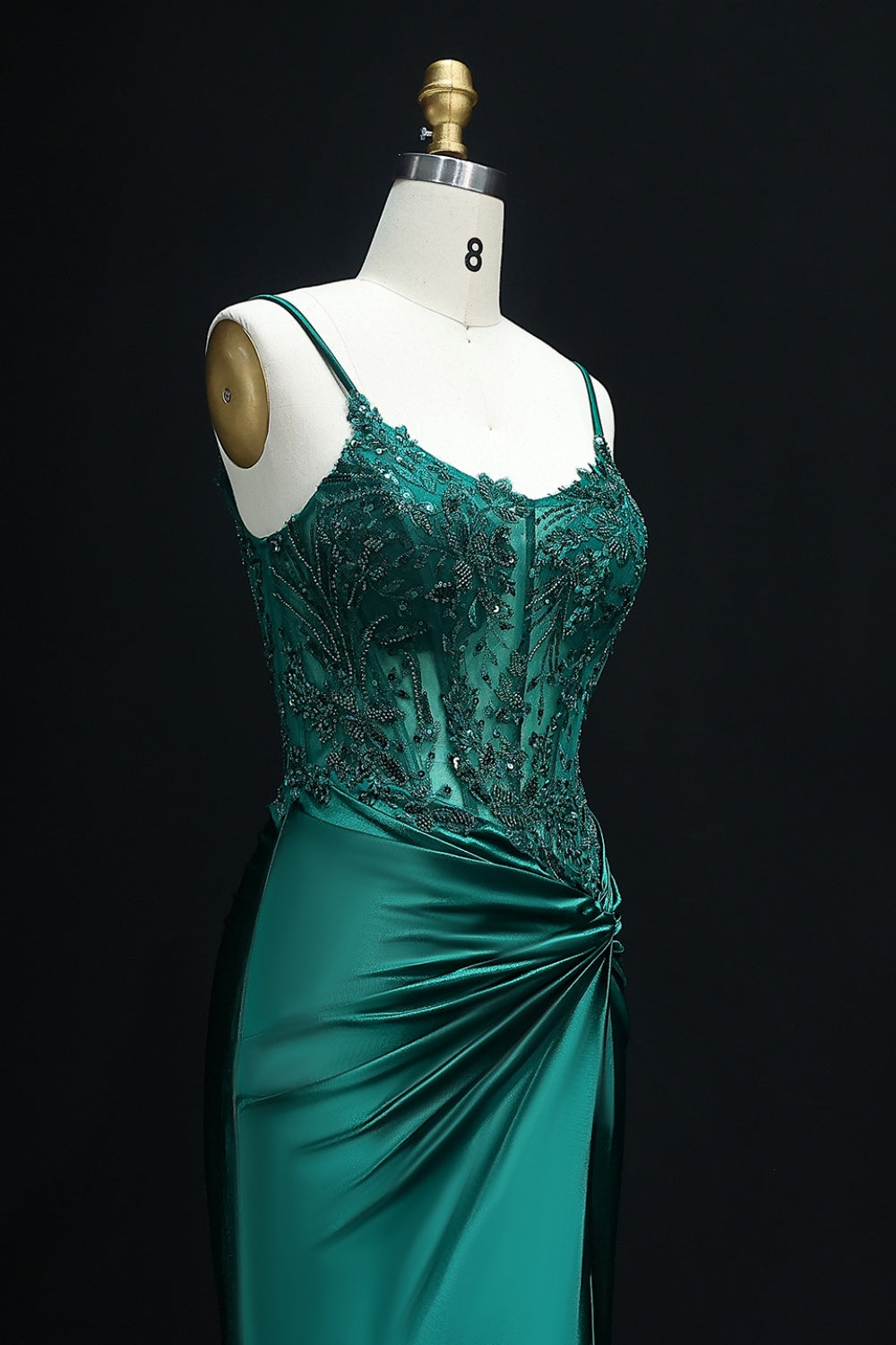 Royal Blue Satin Spaghetti Straps Sheath Prom Dress with Lace Bodice SH512 Sheer Fairy