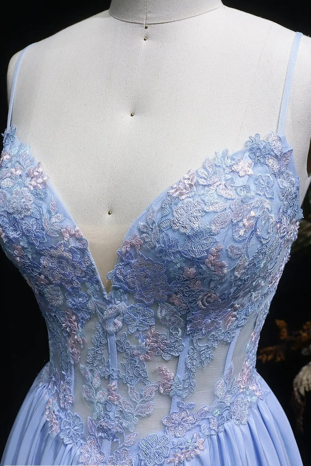 Light Blue Sweetheart Beaded Ball Gown Prom Dress SH103 Sheer Fairy