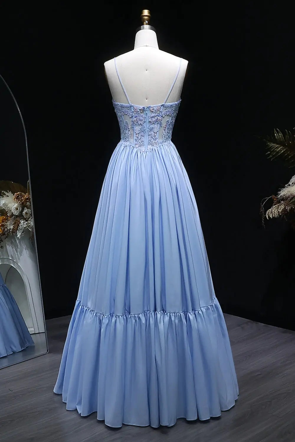 Light Blue Sweetheart Beaded Ball Gown Prom Dress SH103 Sheer Fairy