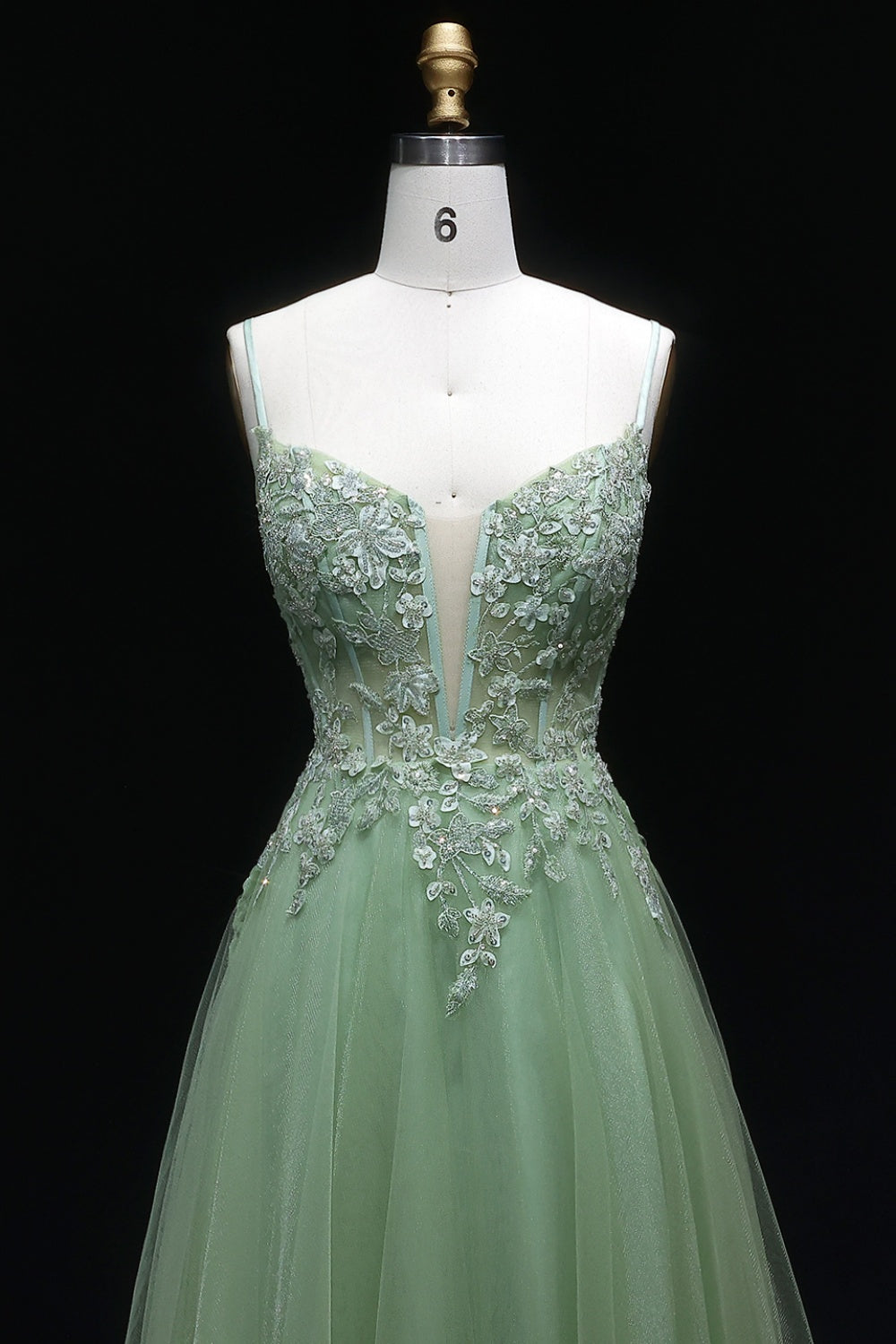 Fancy Sage Green V-Neck Tulle A-Line Prom Dress SH143 Sheer Fairy