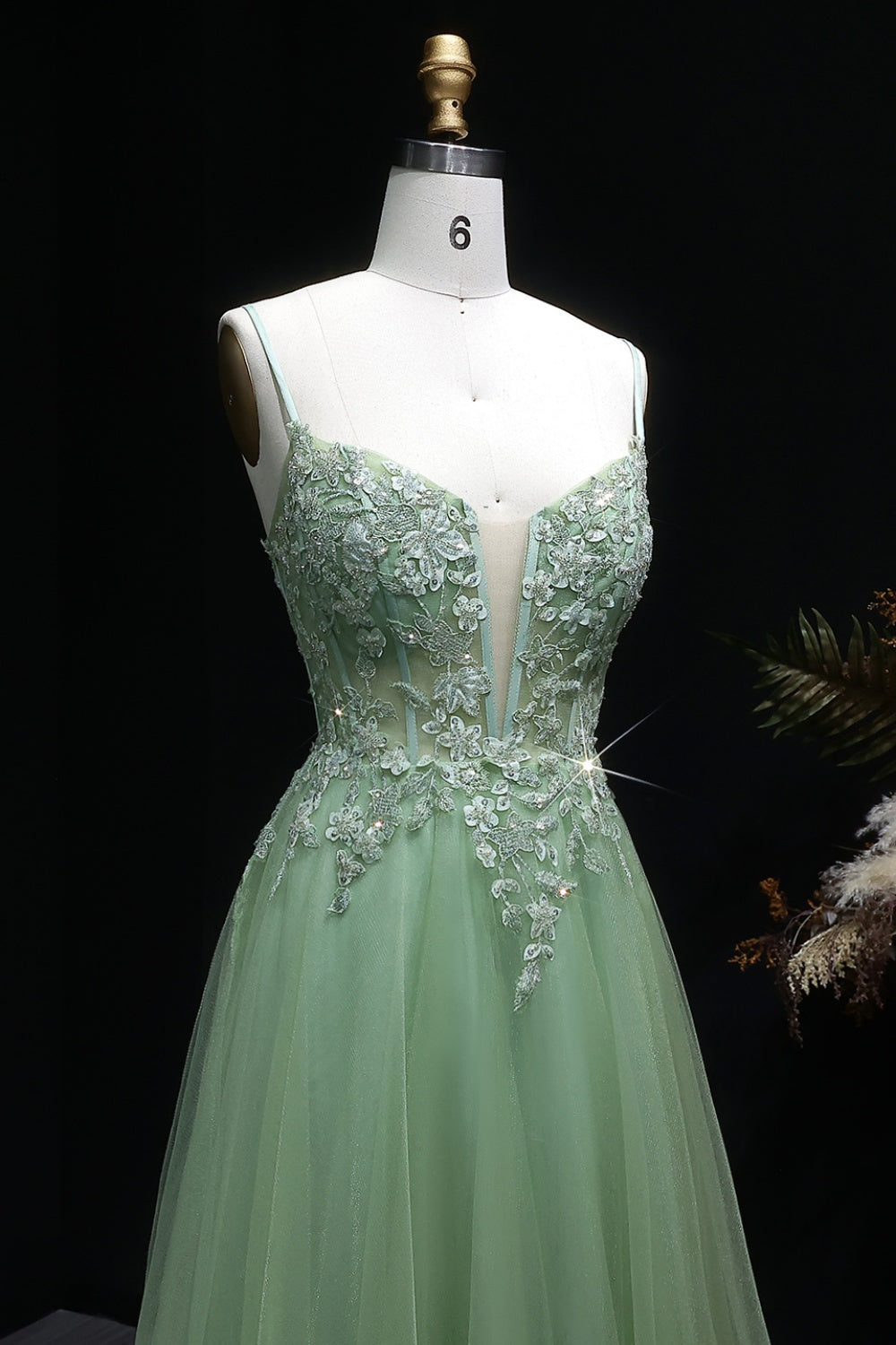 Fancy Sage Green V-Neck Tulle A-Line Prom Dress SH143 Sheer Fairy