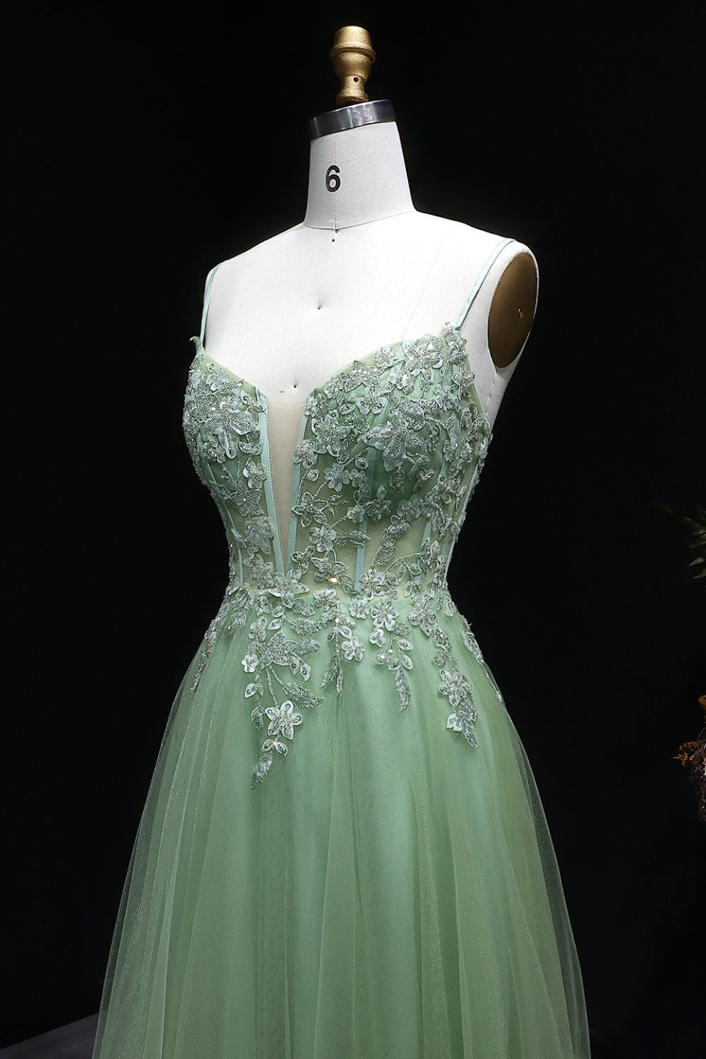 Fancy Sage Green V-Neck Tulle A-Line Prom Dress SH143 Sheer Fairy
