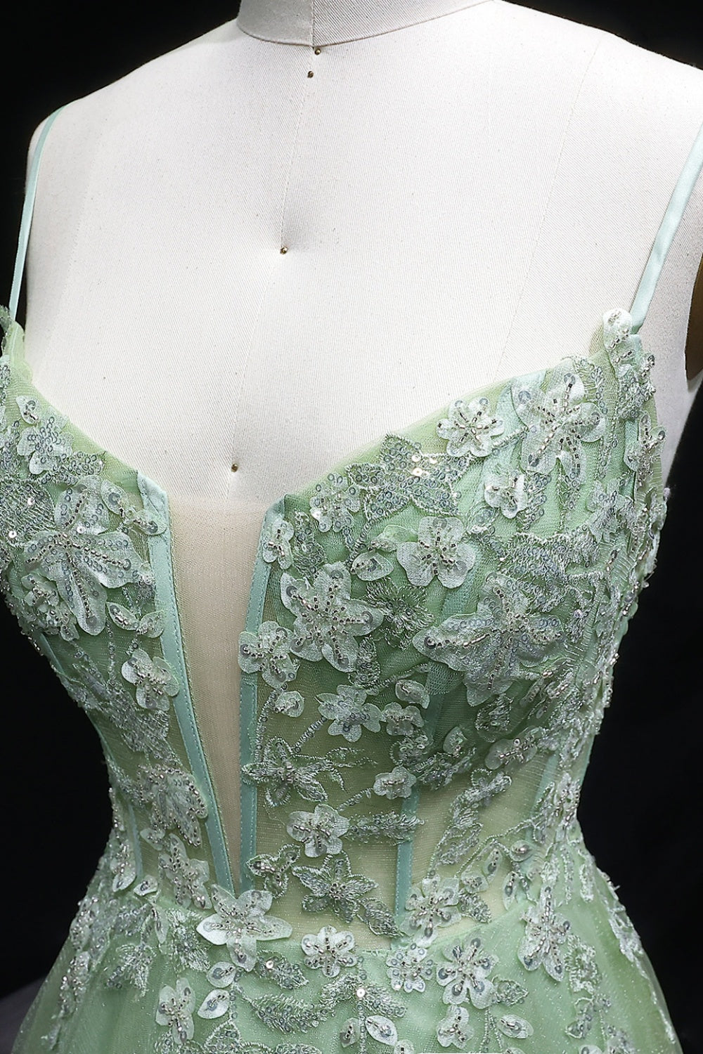 Fancy Sage Green V-Neck Tulle A-Line Prom Dress SH143 Sheer Fairy