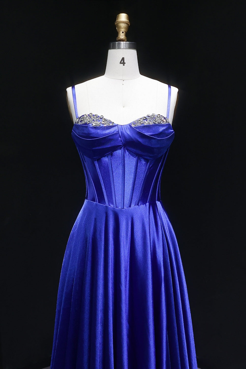 Royal Blue Satin Spaghetti Strap A-Line Prom Dress with Beaded Neckline SH145 Sheer Fairy